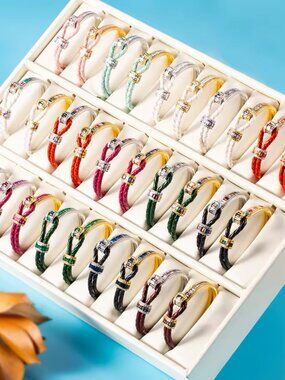 1pcs Zara Braided FAUX Leather Colorful Crystals Mix Wrap Bracelet